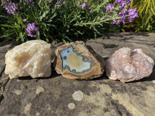 Three rock specimens - three,