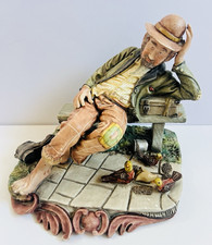 Vintage Capodimonte Style Tramp Figurine – Old Man on Bench with Birds 