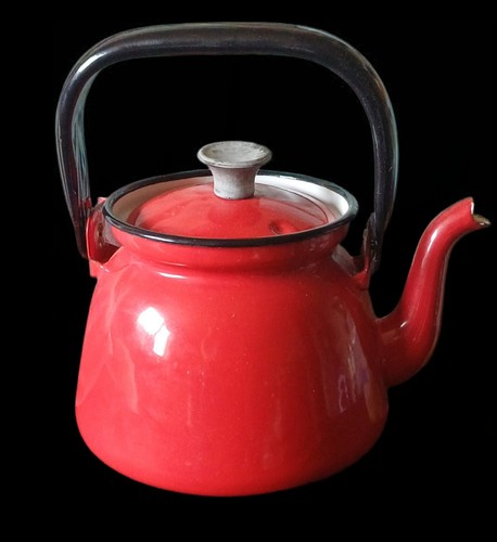 Vintage red enamel kettle - vintage,