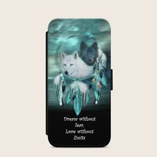 ARCTIC WOLF DREAMCATCHER LOVE FLIP WALLET PHONE COVER CASE IPHONE SAMSUNG PIXEL