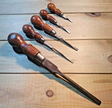 5 Vintage Wooden Handled Screwdrivers Old Hand Woodworking Carpentry Tools