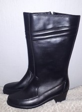 VINTAGE 1980s Derri reheeled black fleece lined rubber calf welly boots UK 4