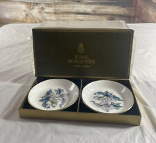 2 Royal Worcester Gold Rimmed Bone China Alpine Flowers Coaster Pin dishes w box