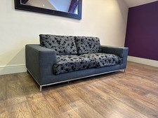 SOFA LUXURY QUALITY GREY FABRIC BLACK EMBROIDERED 3 SEAT COUCH EX DISPLAY LARGE