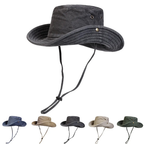 Wide brim washed bucket hat - wide,