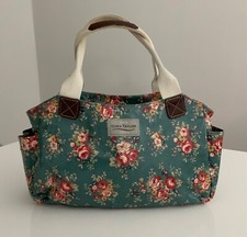 Cora Taylor Turquoise Floral Top Handle Bag -Leather Trim - Pockets - Excellent 