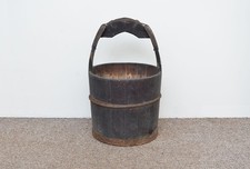 old vintage wooden rice bucket