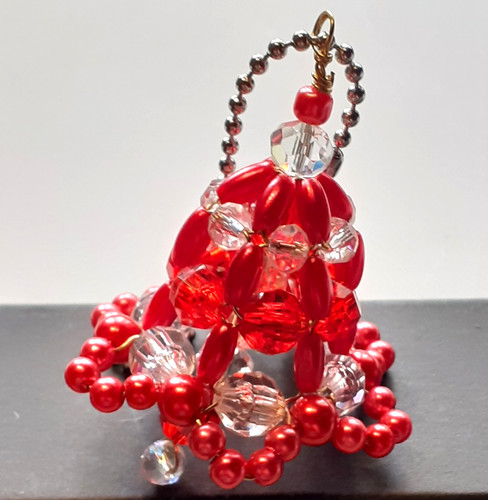 Red clear beaded bell - &, xmas