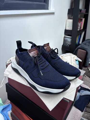 Berluti navy knit trainers - navy,