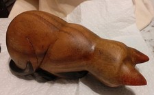 Vintage Wooden Cat Kitten Looking Down Hand Carved Shelf Sitter 