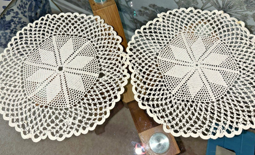 Pair vintage cream cotton - vintage, hand