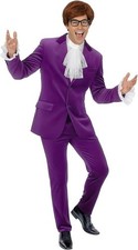 Men`s 60s Austin Powers Costume Adult Purple Gigolo Movie Spy Fancy Dress M L XL
