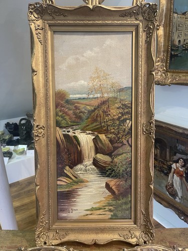 Antique scottish waterfall oil - antique,