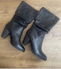 Dune Rossy Black Leather Calf Boots - size 7 - 40