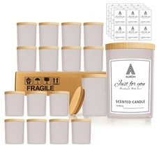 7 OZ Frosted Empty Candle Jars with Bamboo Lids and Sticky Labels for Making Can