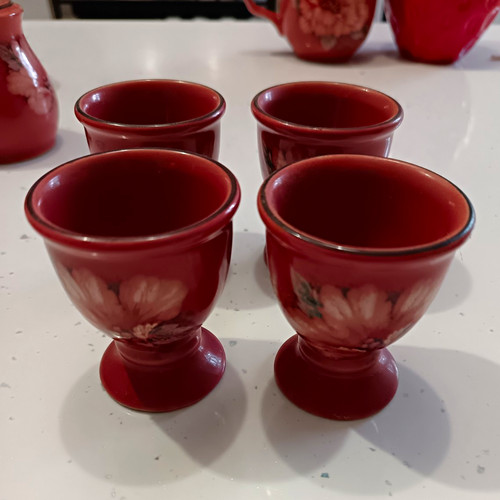 Set red ceramic floral - ceramic,