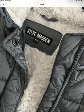 Steve Madden Grey Quilted Half Fur Lined Coat Size M Worn Condition
