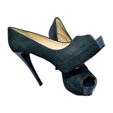 Guess Court Shoes Size 7.5 Forest Green Suede Stiletto Heels Ladies Peep Toe