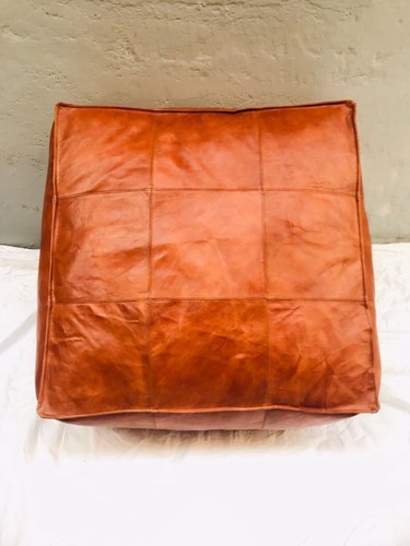 Leather pouffe footstool - footstool, brown