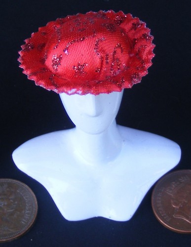Dolls house ladies hat - hat, red