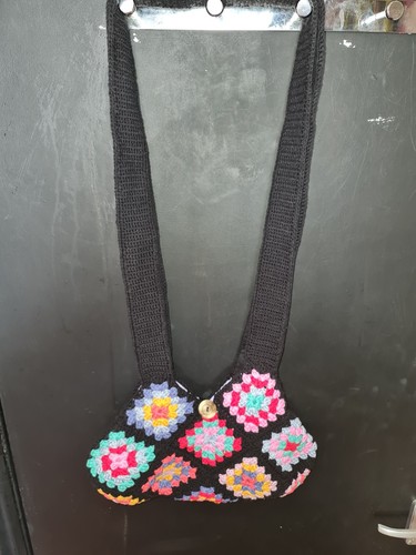 Knitted patchwork shoulder bag - knitted,