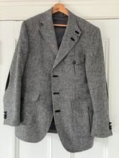 Daks Tweed Jacket Mens 40R Grey Wool Fleck Norfolk Hunting Sports Blazer