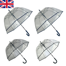 Large Dome Umbrella Clear See Through Handle Transparent Walking Brolly Ladies