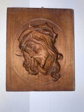 Wooden Wall Hanging Of Carved Head Of Jesus Christ.