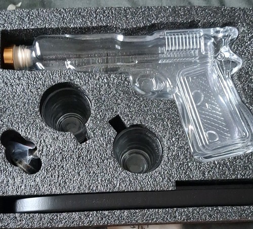 Gun shaped glass decanter set - glass,