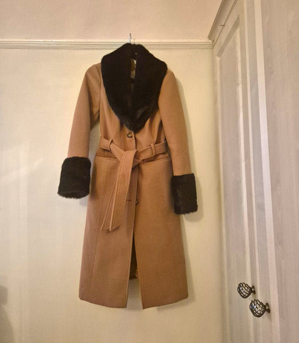 Camel belted wool look coat - camel,