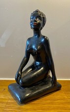 Vintage 1950s Retro Chalk-ware Plaster Figurine Nude Kneeling African Lady