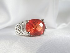 Vintage Sterling Silver 925  Padparadscha Sunset Sapphire Filigree Ring Size 8
