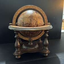 Vintage Old World Zodiac Astrology Wooden Desktop Globe w/ Stand  