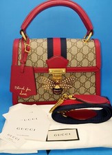 Gucci GG Supreme Small Queen Margaret top handle Bee bag beige with red trim