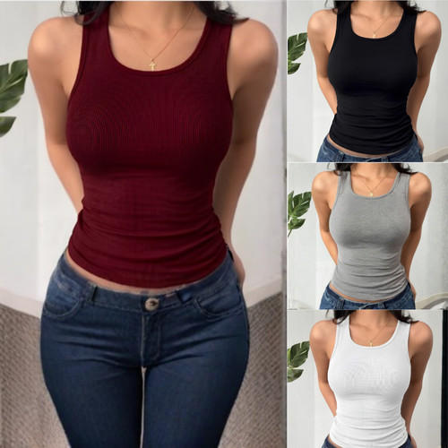 Ladies fitted ribbed vest - ladies,