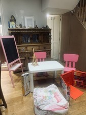 IKEA Wite Chalk Board, Easel Table And Chairs, Beanbag And Art Set