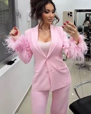 ZARA WOMAN NEW SS25 FEATHER CUFF BLAZER JACKET PINK 3419/324/401 SIZE L 