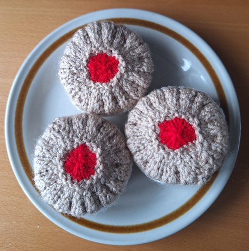 Hand knitted jam and - jam, cream