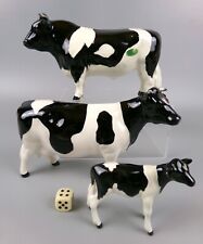 Beswick Cattle Family: Friesien Bull, Cow & Calf. Cream ceramic figurines. VTG