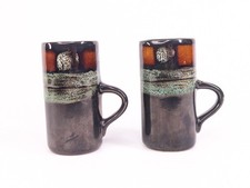 Pair of Vintage Celtic Pottery Newlyn Cornwall Medallion Coffee Mugs