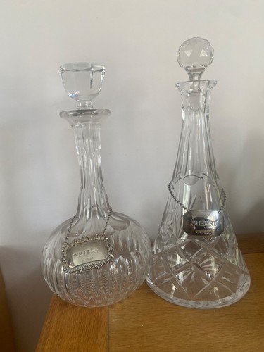 Pair cut crystal - cut, decanters