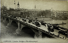1920's London Bridge & Fire Monument, Beagles & Co Vintage Image Postcard