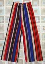 Black / Red Striped Elasticated Wide Leg Crinkle Trousers - Size S/M (27" Leg)