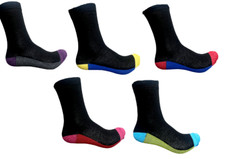 5 PAIRS BOYS GIRLS SCHOOL DESIGN FUNKY HEEL AND TOE COTTON RICH SOCKS AL SIZE