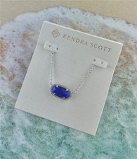 NEW Kendra Scott Elisa Pendant Cobalt Blue September Silver Necklace