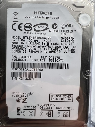 Hitachi hts541040g9at00 40gb - hitachi,