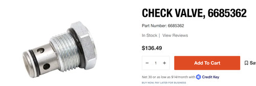 Bobcat check valve 6685362 - check,