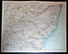 Antique 1898 Map - Ipswich - Suffolk - Southwold - Newmarket - Colchester