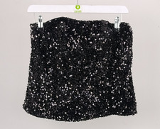 M&S Women's Sequin Sparkly Bandeau Top Black Size 12 Removable Straps NEW F2