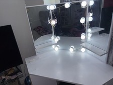 White Dressing Table with LED Lights, Mirror Stool, Drawers, Vanity Makeup Desk
